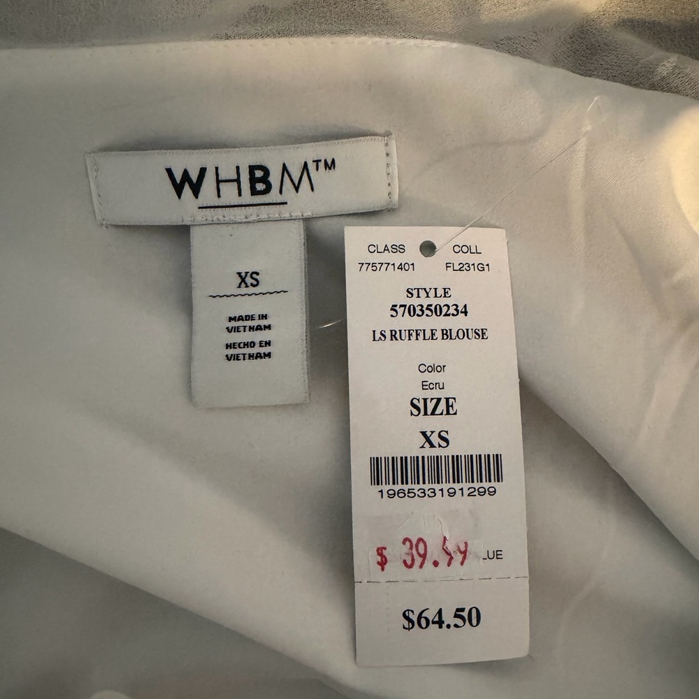 White House Black Market White Ruffle Blouse NWT Sz XS - Picture 5 of 5